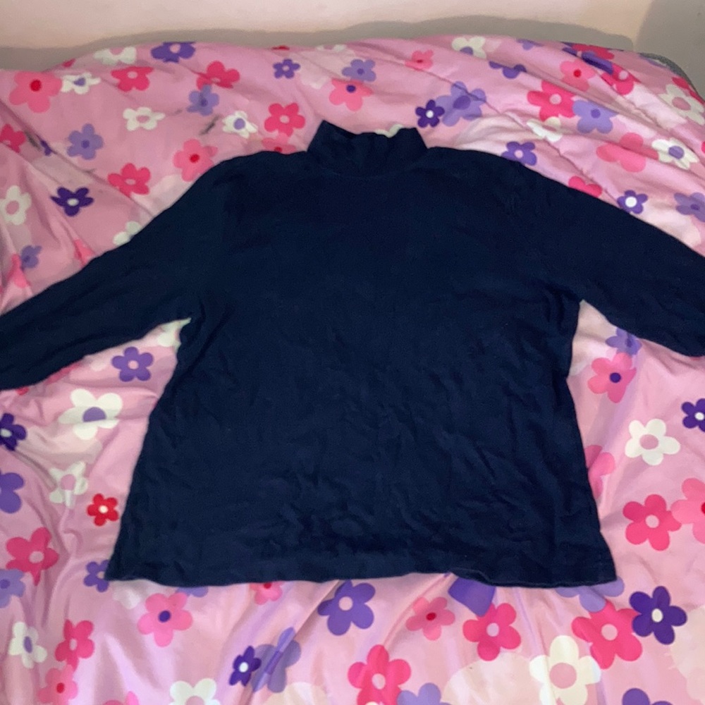 navy blue mock neck long sleeve top